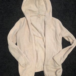 Fuzzy cream chenille zip up hoodie sweater